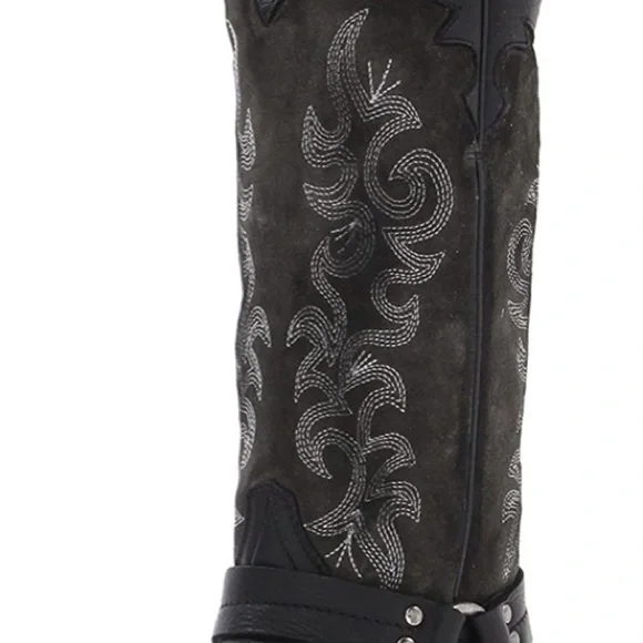 FRYE Boots LILY HARNESS Leather Suede Black Gray Embroidered Western Size 7.5 - Picture 11 of 13